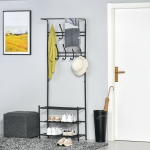 Homcom Cuier Banca pentru Hol cu Rafturi Pantofi in Otel, Negru, 67x30x185cm