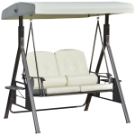 Outsunny 2-zits tuinschommelstoel met luifel Kussenblad Metaal Polyester Beige 162 x 118 x 173 cm