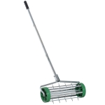 Outsunny gazonbeluchter handvat lengte verstelbaar handverticuteer gazonbeluchter spiked roller gazon rollende gazonbeluchter onderhoud tuin verzinkte buis groen + zilver 135 x 42,5 x 15 cm