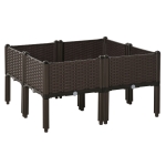 Outsunny verhoogd bed 4-delige plantenbak met drainagegaten rotan look bloembak DIY bruin 40 x 40 x 44 cm