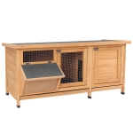 PawHut Kleintierstall Kleintierkäfig mit Bodenwanne Kleintierhaus mit Asphaltdach und Futtertrog Outdoor Indoor Tannenholz Natur+Schwarz 112 x 50 x 54 cm