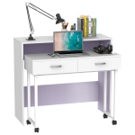 HomCom Masă de Birou pentru Calculator cu 2 Etajere, cu Roți din Lemn MDF, Alb, 100x36x88cm