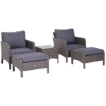 Outsunny 5 Piece Rattan Wicker Outdoor Patio Conversation Set with 2 Cushioned Chairs 2 Cushioned Ottomans and Glass End Desk
