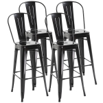 HOMCOM Lot de 4 tabourets de Bar Industriel avec Dossier Hauteur Assise 76,5 cm métal Noir
