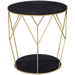 Homcom Tavolino Rotondo Design Geometrico in Metallo e MDF Nero e Dorato