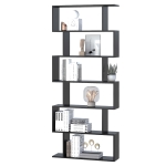 Homcom Librarie Design Modern in Lemn cu 6 Rafturi, Negru, 80x23x192cm