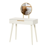 HOMCOM Modern Dressing Table with Round Mirror, Makeup Vanity Table with 2 Drawers for Bedroom, Living Room, White