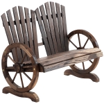 Outsunny Banco de jardim de madeira de 2 lugares com apoio de braços em forma de roda para varanda 108x66x95 cm marrom rústico