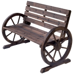 Outsunny Banco de madeira ao ar livre com apoio de braços em forma de roda Vista envelhecida para varanda Terraço 105,5x56x75 cm Marrom rústico