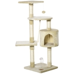 PawHut Albero Tiragraffi per Gatto a 4 Livelli con Giocattoli, beige, 75x40x112cm