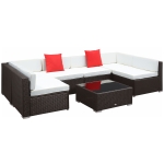 Outsunny set mobili da giardino in Rattan 7pz Poltrone Tavolino con Cuscini, Marrone