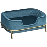 PawHut Divano per Cani di Piccola Taglia o Gatti in Velluto Blu e Metallo Oro 63.5x43x24.5cm