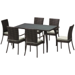 Outsunny Set Mobili da Esterno in PE Rattan Tavolo da Pranzo in Legno con 6 Sedie con Cuscini, Marrone