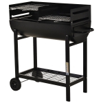 Outsunny Barbacoa de Carbón con Altura de Parrilla Ajustable para Exterior Barbacoa Portátil con Estante de Almacenaje y Ruedas 90x45x96 cm Negro