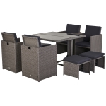 Outsunny Set Mobili da Giardino Esterno 9 pezzi Tavolo con 4 Sedie 4 Poggiapiedi in Rattan, Grigio