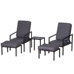 Outsunny Set 2 Sdraio con Poggiapiedi Cuscini e Tavolino in Metallo e Poliestere Grigio e Nero