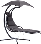 Outsunny Bain de soleil transat suspendu avec pare-soleil et matelas design contemporain 194L x 117l x 192H cm acier polyester gris foncé noir