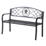 Banc Jardin 2 Places Outsunny - Acier Noir, Dossier Haut - 128x62.5x81.5cm - Pour Terrasse & Jardin