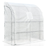 Outsunny Serre de jardin adossée serre adossée dim. 2L x 1l x 2,15H m 4 étagères 2 portes zippées 1 fenêtre acier PE haute densité blanc