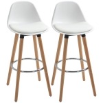 HOMCOM Lot de 2 tabourets de bar style scandinave hauteur 70 cm avec pieds en bois et repose-pieds en acier - blanc