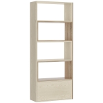HOMCOM Librarie Rastel cu Rafturi pentru Salon in Lemn 141 x 29 x 176 cm Alb, Stejar