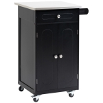 HOMCOM Chariot de service desserte de cuisine à roulettes multi-rangements 1 tiroir placard 2 portes avec étagère porte-torchons MDF noir acier inoxydable