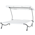 Outsunny Bain de soleil 2 places lit de jardin design contemporain toit réglable 2 roulettes 2 oreillers acier époxy polyester crème