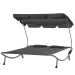 Outsunny Bain de Soleil 2 Places lit de Jardin Design Contemporain Toit réglable 2 roulettes 2 oreillers Acier époxy Polyester Gris