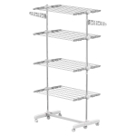 HOMCOM Estendal de Roupa Dobrável 80x55x172cm com 6 Rodas e 4 Prateleiras com Altura Ajustável de Aço Inoxidável Prateado