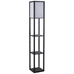HOMCOM Candeeiro de Pé de Madeira com 3 Prateleiras De Armazenamento para Lâmpada E27 Potência Máx. 40W Candeeiro Moderno para Sala de Estar Dormitório 26x26x160cm Preto