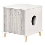 PawHut Mobile Lettiera per Gatti Fino 5.5kg con 2 Ante e Foro d'Ingresso Laterale, 60x55x62.5cm - Bianco/Grigio