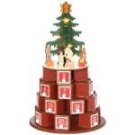 HOMCOM Calendario Avvento di Natale a Cono con Motivi a Tema e 10 Luci a LED, 22x22x35 cm, in Compensato, Rosso Verde e Giallo