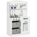 HOMCOM Bucatarie pentru copii 3-6 ani cu lumini realiste si accesorii, MDF si PP, 60,1x31,7x92,9 cm, alb