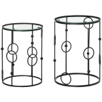 HOMCOM Set de 2 masute de cafea stivuibile din metal si sticla securizata Ø41x57cm si Ø36x51cm, negru