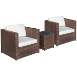 Outsunny Set Arredo per Esterni in PE Rattan Divanetti e Tavolino con Piano in Vetro Marrone