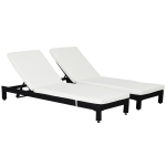 Outsunny Set 2 Sdraio da Giardino in PE Rattan Nero con Cuscino Imbottito Crema