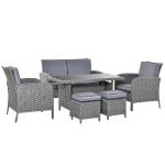 Outsunny Set Tavolo da Pranzo con Divano e Poltrone da Esterno in Rattan PE Grigio