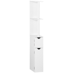 Kleankin Coloana pentru baie cu 2 rafturi si 2 dulapuri, dulap de baie cu economie de spatiu mare din MDF, 15,2x29,8x118cm, alb si lemn