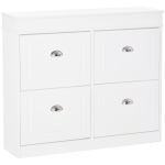 HOMCOM Scarpiera Salvaspazio in Legno 4 Cassetti a Ribalta con Mensola Regolabile, 98x24x83cm, Bianco