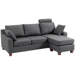 HomCom Divano a 3 Posti con Poggiapiedi e Cuscini in Tessuto, Grigio Scuro, 194x80x86cm