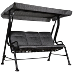 Outsunny Dondolo da Giardino per 3 Persone con Tettuccio Regolabile e Cuscini, 200x120x170cm, Nero