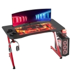 HOMCOM Gaming Desk Steel Frame w/ Cup Headphone Holder Adjustable Feet Red