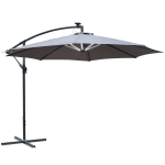 Outsunny Ombrellone a Braccio con Manovella e 8 Strisce LED a Energia Solare