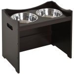 PawHut Höhenverstellbarer Hunde Fressnapf, Futterstation, Edelstahlnapf, Katzenapf, MDF, Edelstahl, Dunkelbraun, 54 x 31,5 x 47