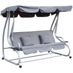 Outsunny Dondolo Reclinabile 3 Posti con Tetto in Poliestere, Grigio