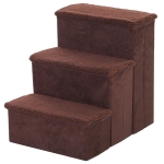 PawHut Foldable Pet Stairs, 3 Step Portable Dog Cat Ladders with Washable Fleece Faux Suede Cover, for Mobility Assistance Brown