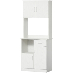 HOMCOM Mueble Auxiliar de Cocina Alacena Buffet con 3 Armarios de Puertas Balda Ajustable Cajón y Estante Abierto 71x41x178 cm Blanco
