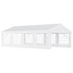 Outsunny Carpa de Jardín Cochera Gazebo 8x4m Pergola Cenador Pabellón 4 Paneles Laterales 8 Ventanas para Fiesta Eventos Bodas Acero PE Blanco