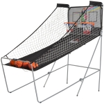 HOMCOM Juego de Canastas de Baloncesto Plegables y Portátiles con Contador Electrónico Doble y 4 Pelotas de Baloncesto 205x110x205cm (PxANxAL)