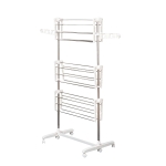 HOMCOM Estendal para Roupa Dobrável 80x55x152cm com 6 Rodas e 3 Prateleiras com Altura Ajustável de Aço Inoxidável Prateado